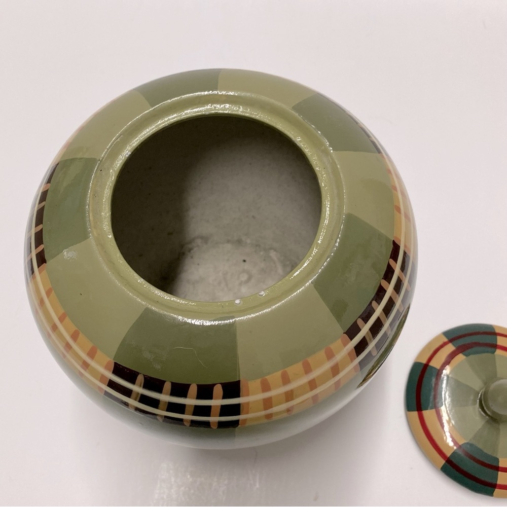 Green Plaid Ginger Jar Vase Home Decor - Picture 4 of 6